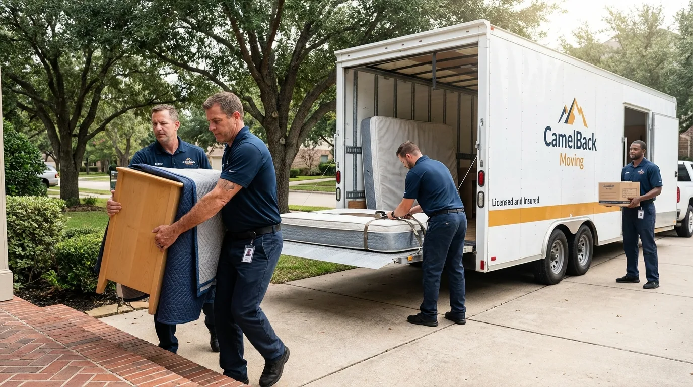 Crew loading residential truck for cross-state move from Southampton, NY