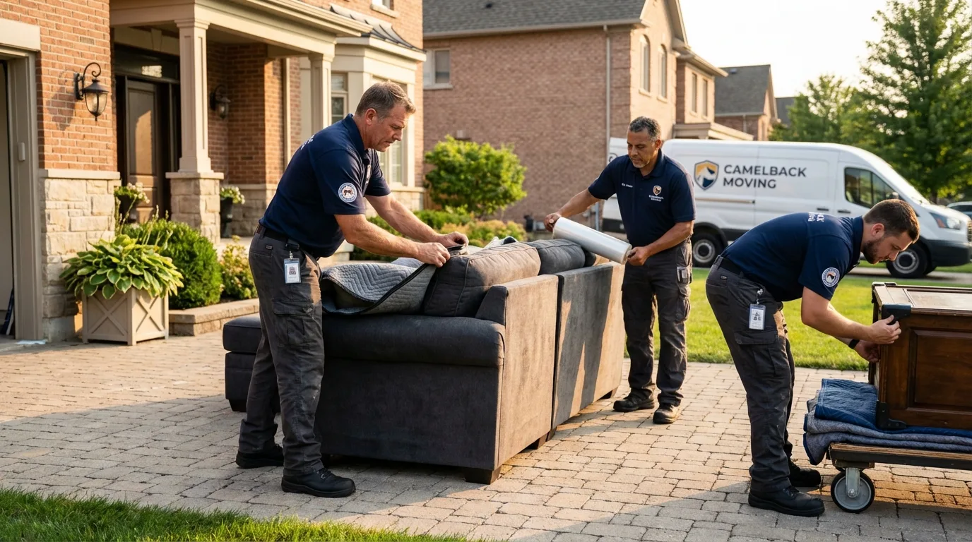 Large estate moving crew wrapping furniture in Southampton, NY