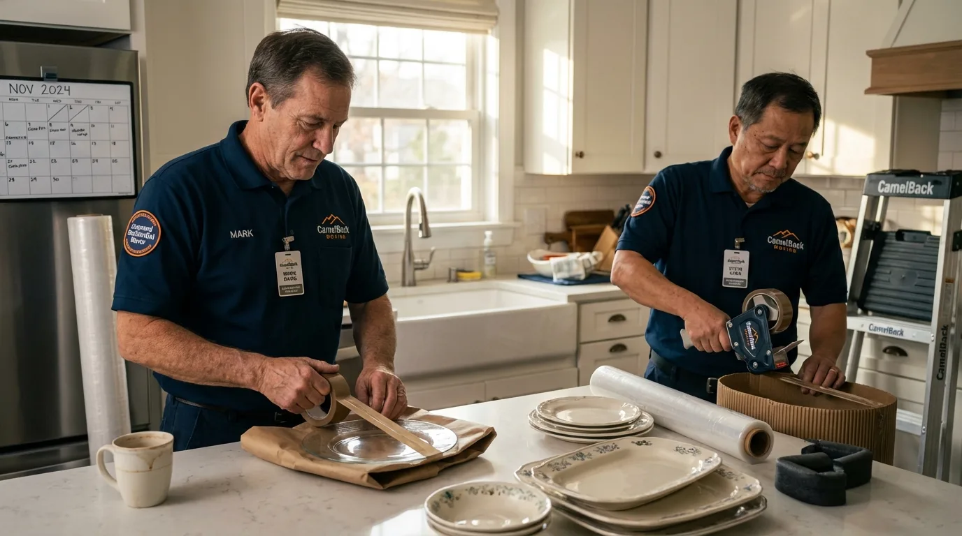 Professional crew packing kitchen dishware in Southampton, NY